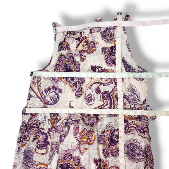 Boho Paisley Maxi Dress NWT Tie-Neck Tiered Cream Purple XS Band of the Free - Picture 7 of 9
